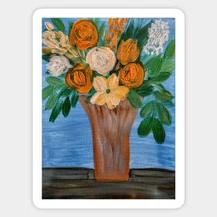 some abstract mixed flowers in a metallic vase Sticker